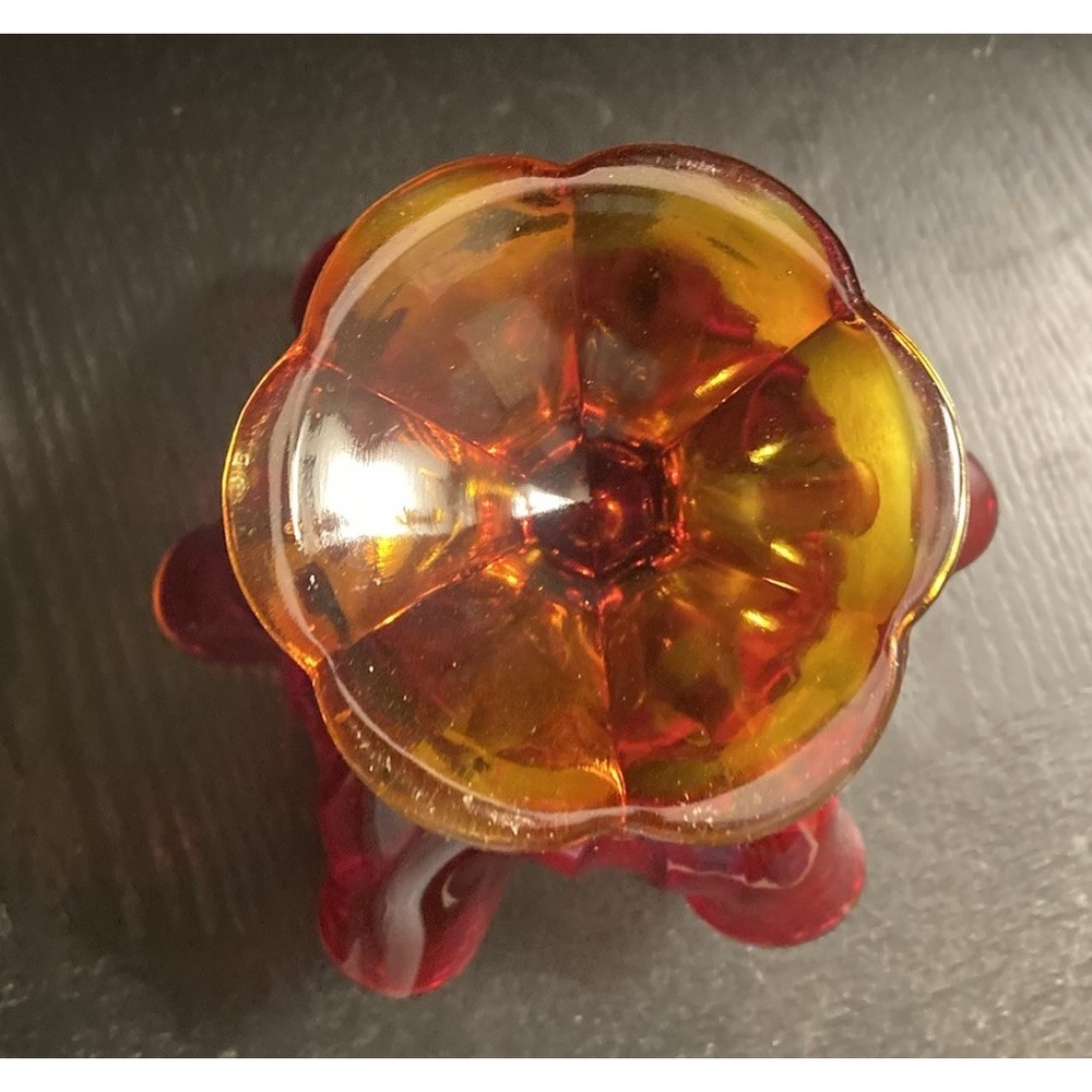 Vintage 1960s L.E. Smith Amberina Six Petal Orange Footed Candy Dish Compote EUC - Picture 4 of 8